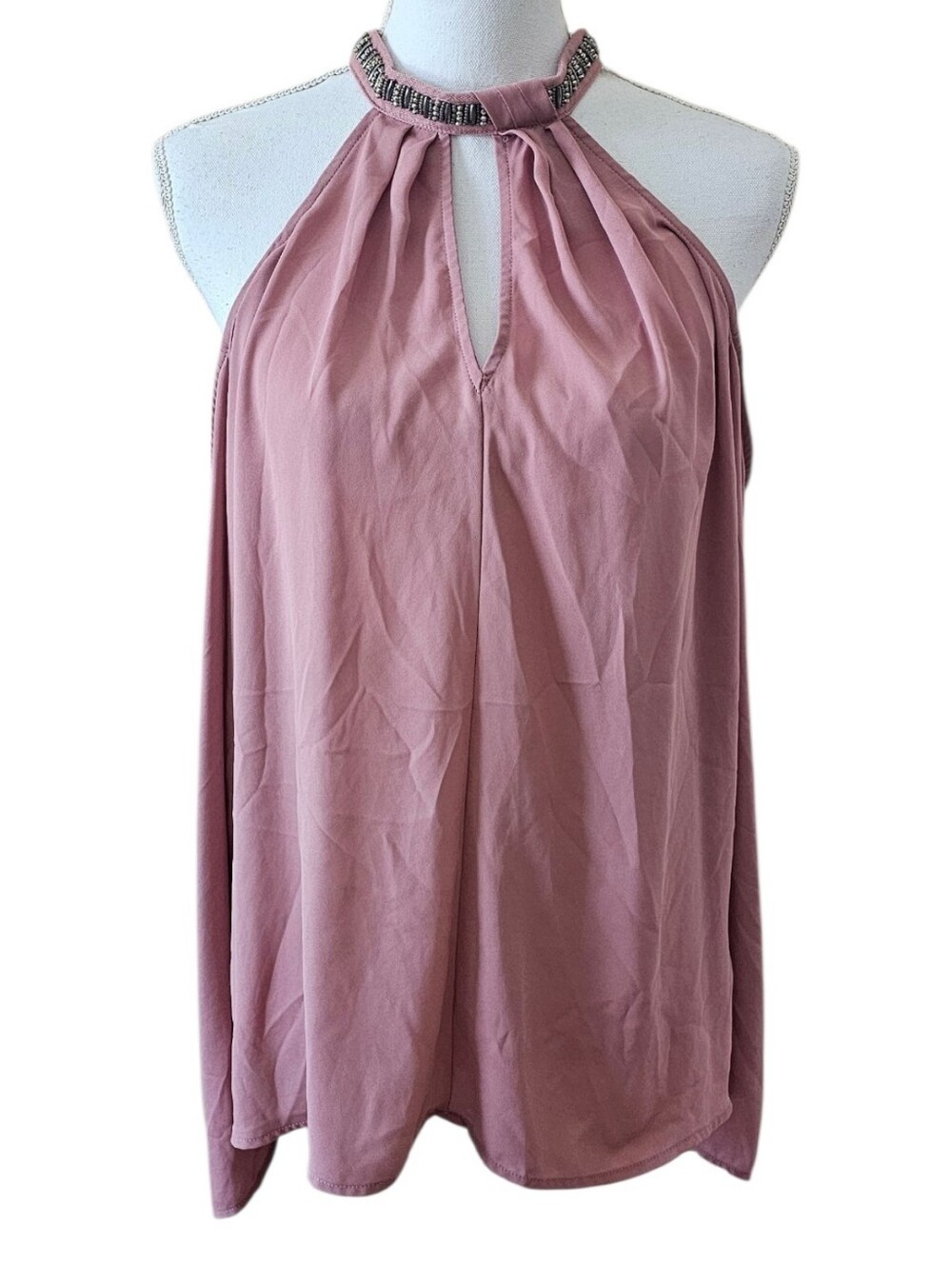 Bold Elements Pink Beaded Neck Cold Shoulder Blouse Women's Large